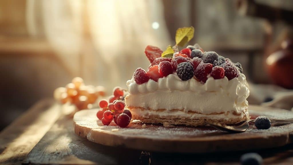 Pavlova cœur aux framboises et mangue pour la saint-valentin