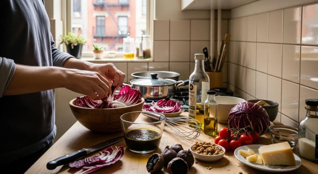Salade de trévise vinaigrette à l’ail noir : recette originale
